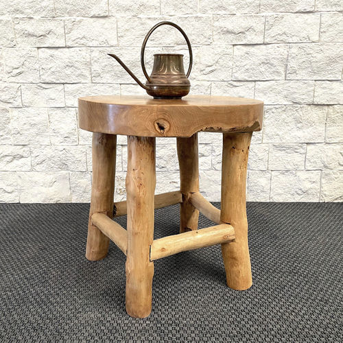 Tavolo d'appoggio in stile rustico - JADE - ARRELART - in teak / con supporto in teak / rotondo