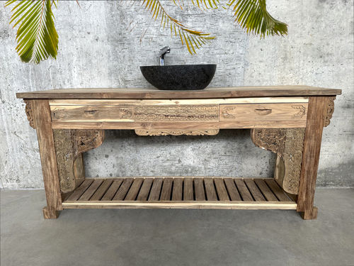 Mobile lavabo da appoggio - LEVAN - ARRELART - in teak / classico / senza ante