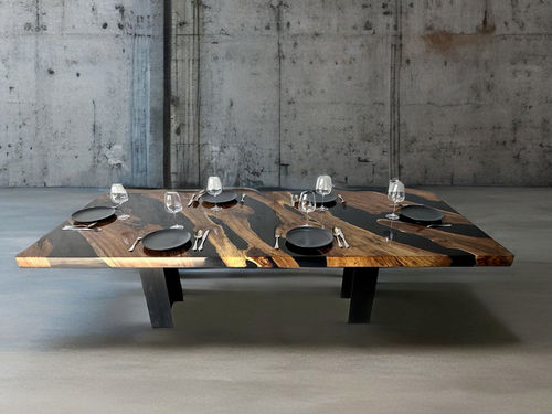 Tavolo da pranzo contemporaneo - TAUMEN79 - ARRELART - in teak / in resina / con supporto in metallo