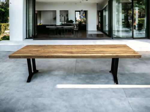 Tavolo da pranzo contemporaneo - CATALINA - ARRELART - in teak / con supporto in metallo / rettangolare