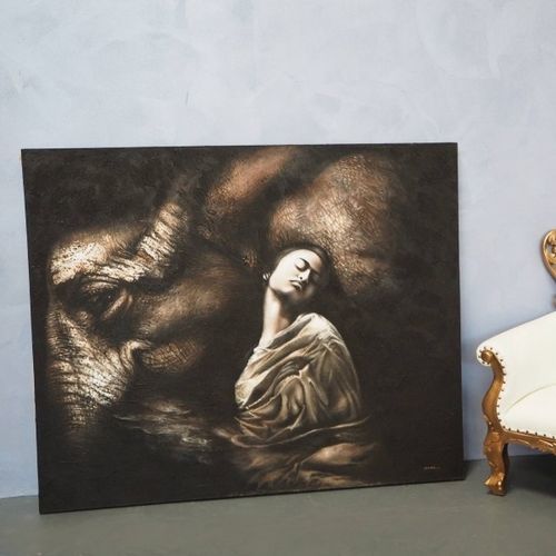 Quadro dipinto a mano - QUADRE1 - ARRELART - ritratto / con animali