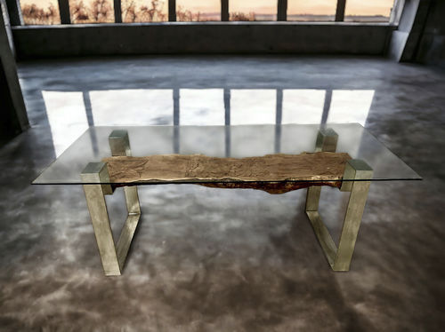 Tavolo da pranzo design originale - TAUMEN34 - ARRELART - in legno esotico / in cristallo / con supporto in acciaio inossidabile