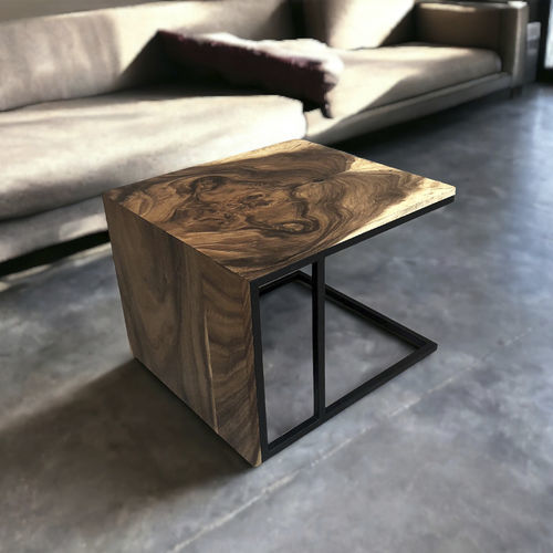 Tavolino basso contemporaneo - GALA - ARRELART - in legno tropicale / con supporto in metallo / rettangolare