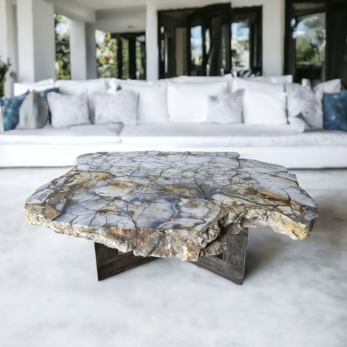 Tavolino basso contemporaneo - MONACO - ARRELART - in legno fossilizzato / con supporto in metallo / fatto a mano