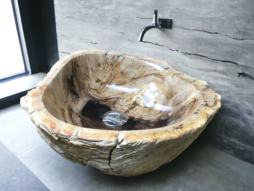 Lavabo da appoggio - ZAMBIA - ARRELART - in legno fossilizzato / fatto a mano / organico