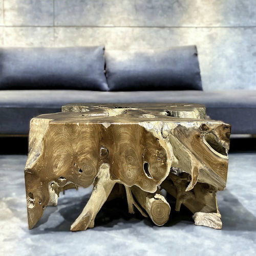 Tavolino basso design organico - ASHLEY - ARRELART - in teak / con supporto in teak / su misura