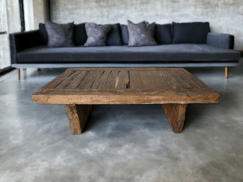 Tavolino basso contemporaneo - TAUCEN114 - ARRELART - in teak / con supporto in teak / rettangolare