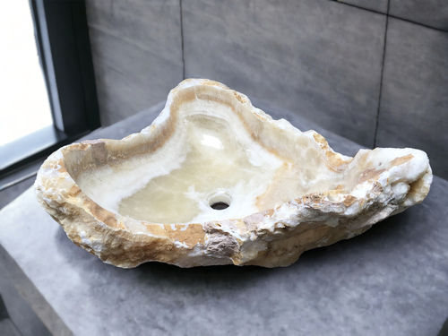 Lavabo da appoggio - DIOSSO - ARRELART - in pietra naturale / in onice / personalizzabile