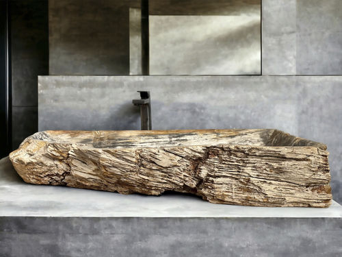 Lavabo da appoggio - HAMILTON - ARRELART - in legno fossilizzato / fatto a mano / rettangolare