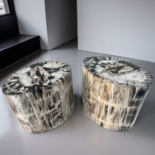 Tavolo d'appoggio contemporaneo - OLYMPUS - ARRELART - in legno fossilizzato / con supporto in legno fossilizzato / ovale