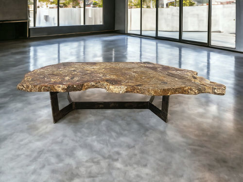Tavolino basso in stile rustico - BORNEO - ARRELART - in legno fossilizzato / con supporto in metallo / su misura