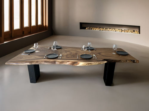 Tavolo da pranzo contemporaneo - LOUISE - ARRELART - in legno tropicale / con supporto in metallo / rettangolare