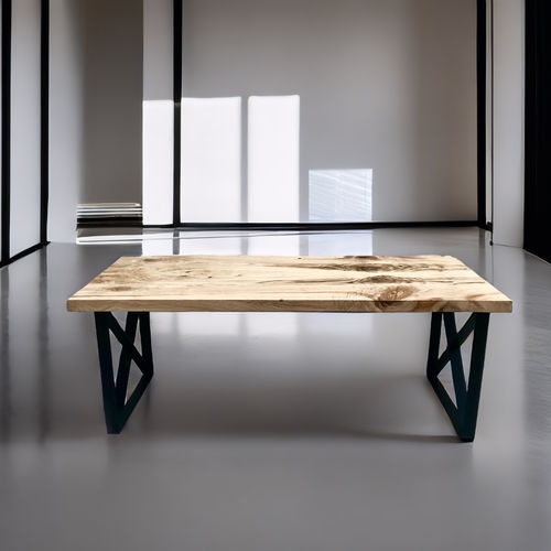 Tavolo da pranzo contemporaneo - BUDAPEST - ARRELART - in legno massiccio / in castagno / con supporto in metallo
