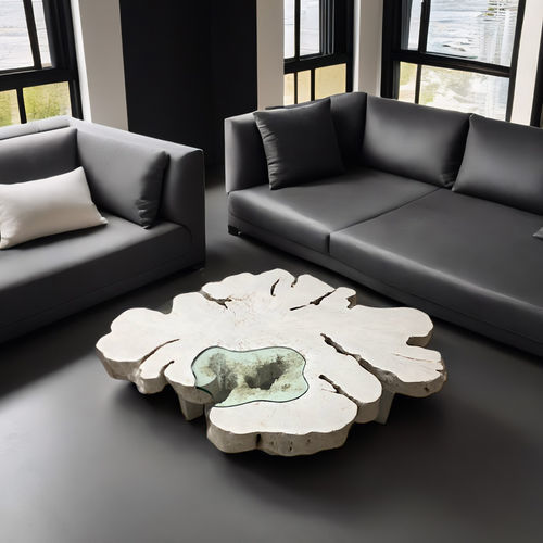 Tavolino basso design originale - TAUCEN111 - ARRELART - in vetro / in legno massiccio / in legno tropicale