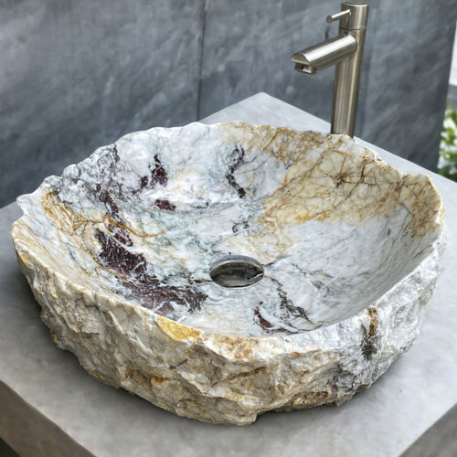 Lavabo da appoggio - PEARLINE - ARRELART - in marmo / fatto a mano / rotondo