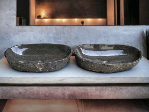 Lavabo da appoggio - TWINS - ARRELART - in Riverstone® / fatto a mano / doppio