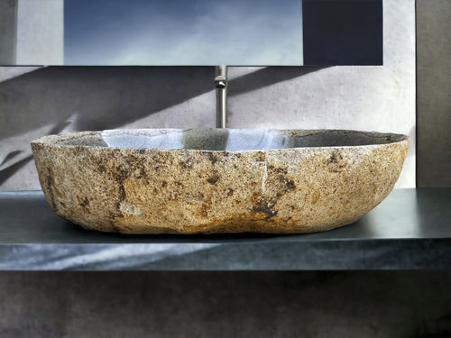 Lavabo da appoggio - OSLO - ARRELART - in pietra naturale / fatto a mano / ovale