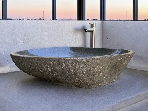 Lavabo da appoggio - BAGAN - ARRELART - in Riverstone® / fatto a mano / ovale
