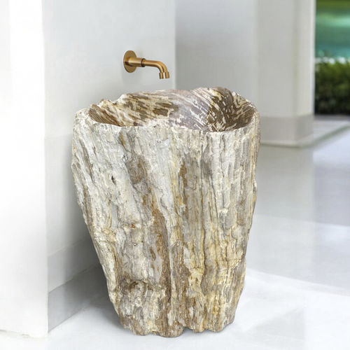 Lavabo totem - MUGA - ARRELART - in legno fossilizzato / fatto a mano / organico
