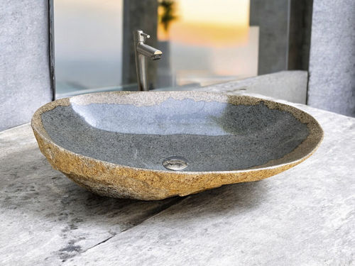 Lavabo da appoggio - PARIS - ARRELART - in pietra naturale / fatto a mano / ovale