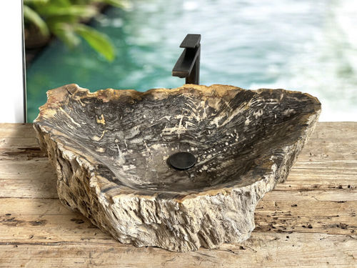 Lavabo da appoggio - MALIBÚ - ARRELART - in legno fossilizzato / fatto a mano / organico