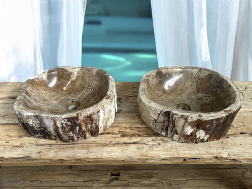 Lavabo da appoggio - BETTER HALF - ARRELART - in legno fossilizzato / fatto a mano / doppio