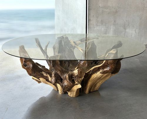 Tavolo da pranzo contemporaneo - TAUMEN10 - ARRELART - in vetro / con supporto in legno con vernice di protezione / con supporto in legno di rosa