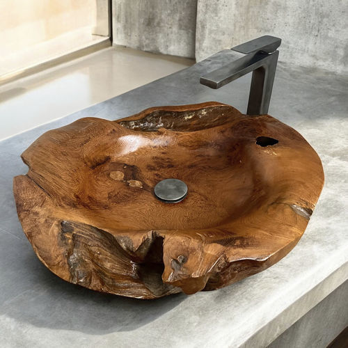 Lavabo da appoggio - LVK-35 - ARRELART - in teak / fatto a mano / rotondo