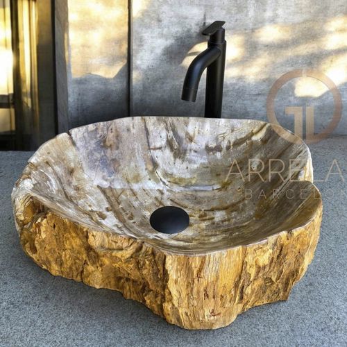 Lavabo da appoggio - BENEVENTO - ARRELART - in legno fossilizzato / fatto a mano / organico