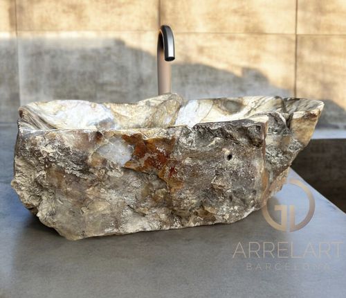 Lavabo da appoggio - PW-12 - ARRELART - in legno fossilizzato / fatto a mano / organico
