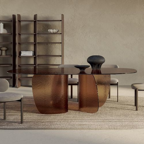 Tavolo contemporaneo - Blur - Nature Design - in vetro / con supporto in vetro / ovale