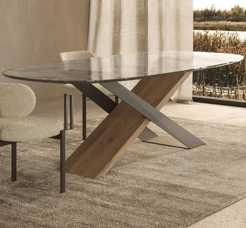Tavolo contemporaneo - X - Nature Design - in vetro / in ceramica / con supporto in metallo