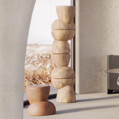 Tavolo d'appoggio contemporaneo - Ovoo - Nature Design - in legno / in ceramica / con supporto in legno