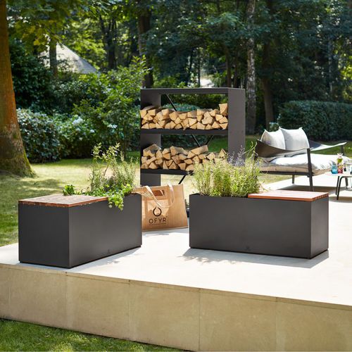 Panca da giardino contemporanea - HG-BB - OFYR France - in teak / in acciaio laccato / senza schienale
