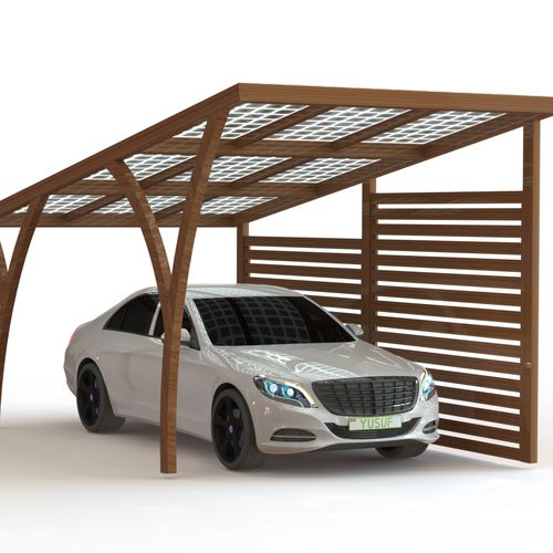 Tettoia per posto-auto contract - EPORT T SERIES - sunfixings - con pannelli solari / in legno