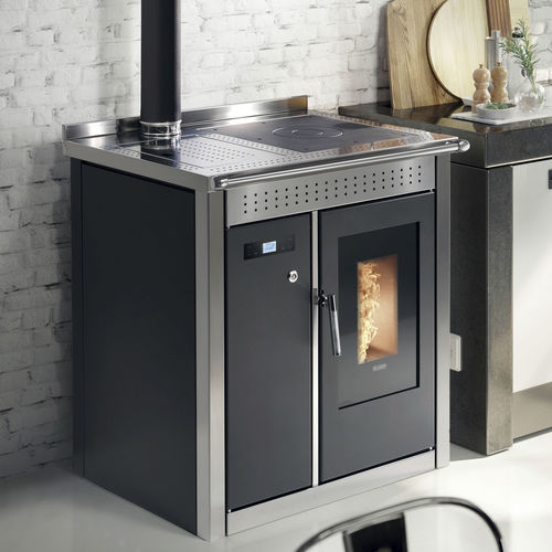 Termostufa con piastra di cottura - SMART 80 - Klover - a pellet / 20 kW...50 kW / da appoggio