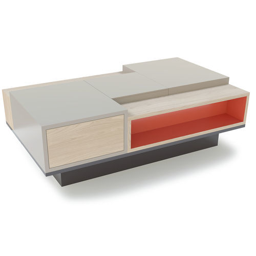Tavolino basso contemporaneo - Quinconces - Michel Ferrand - in legno / con supporto in legno / rettangolare