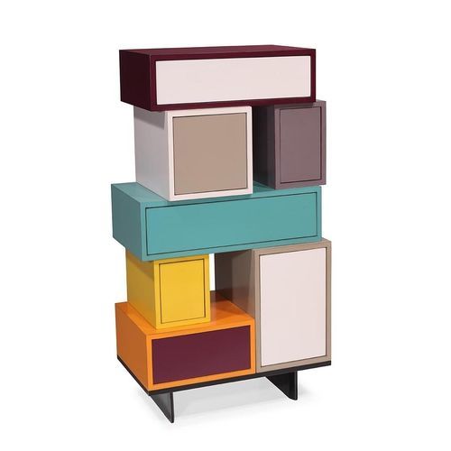 Cassettiera contemporanea - Quinconces - Michel Ferrand - in legno laccato / multicolore