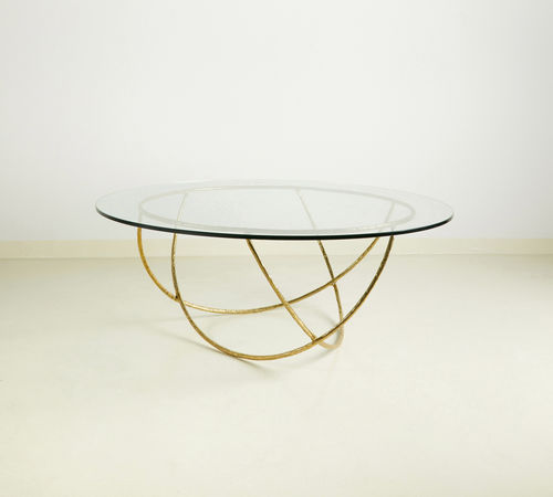 Tavolino basso contemporaneo - BIG BASKET - MASAYA - in vetro / con supporto in ottone / rotondo