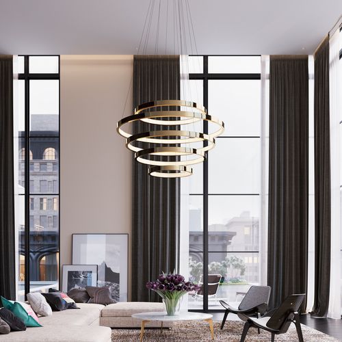 Lampadario contemporaneo - AURA TASO - cameron designhouse - in metallo spazzolato / in metallo lucido / contract