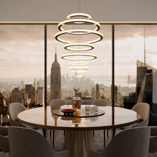Lampadario Art Deco - SALO ELAMA - cameron designhouse - in metallo spazzolato / in metallo lucido / LED