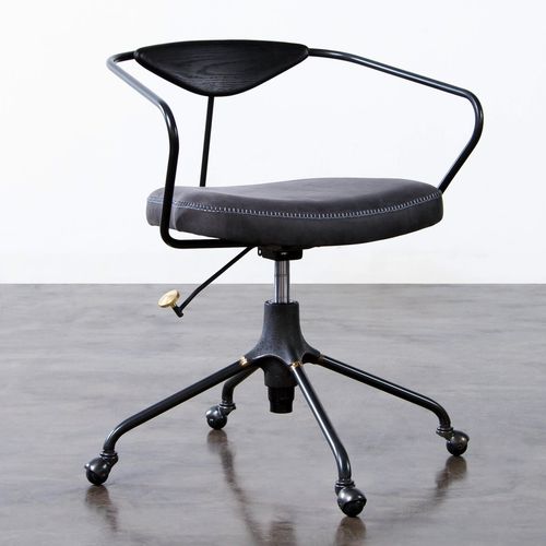 Sedia da ufficio contemporanea - AKRON  - District 8 - in pelle / in rovere / con supporto in acciaio