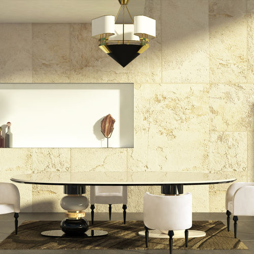 Tavolo da pranzo contemporaneo - Hematite - Muranti - in pietra / con supporto in legno laccato / con supporto in ottone lucido