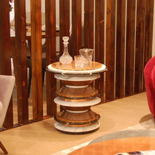 Tavolo d'appoggio contemporaneo - Agate - Muranti - in noce americano / in rame / in marmo