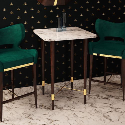 Tavolo alto contemporaneo - QUENTIN - By Swans - in legno massiccio / in ottone lucidato / in marmo
