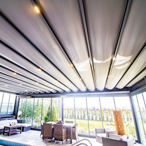Pergola autoportante - RUBY PLUS - BYART GROUP - addossata / in alluminio / con copertura scorrevole