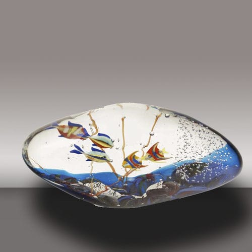 Scultura in vetro soffiato - MEDIUM ACQUARIUM (5 FISHES) - Alberto Dona - da appoggio / contract / blu