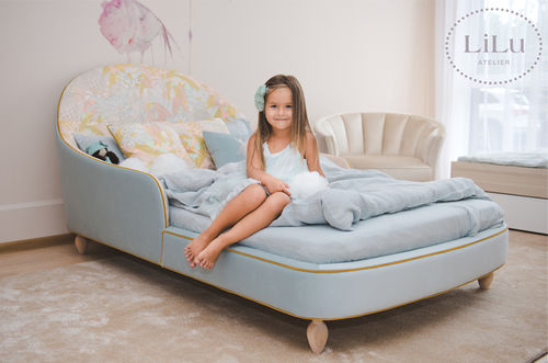 Letto singolo - POMPON - Atelier Lilu - contemporaneo / imbottito / con testiera