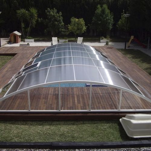 Copertura per piscina bassa - RITA - planetabri - telescopica / in alluminio / in policarbonato