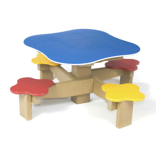 Tavolo da picnic contemporaneo - BUTTERFLY  - Nature of Early Play - in acciaio inossidabile / in plastica / con sedie integrate
